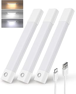 EZVALO Closet Lights, 30 LED Rechargeable Under Cabinet Lighting Wireless, 3 Color Temps Under Cabinet Lights, Dimmer Motion Sensor Light Indoor for Pantry, Kitchen, Bedroom, Wardrobe (3 Pcs)