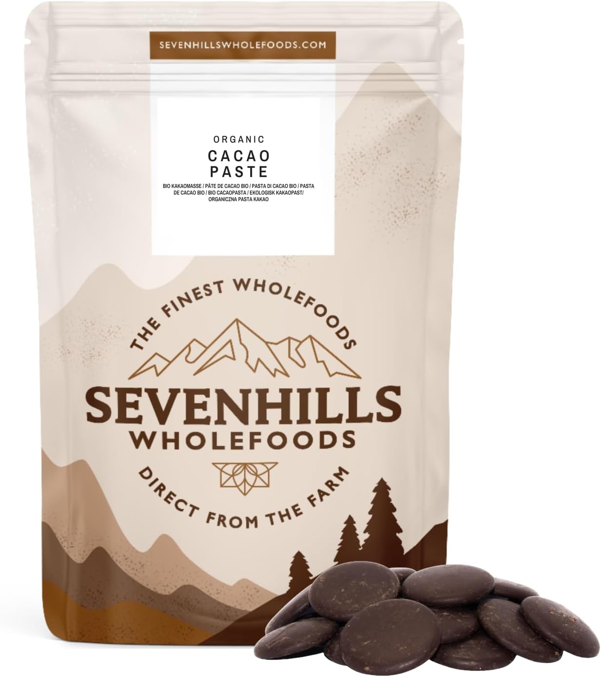 Sevenhills Wholefoods Organic Cacao Paste (Liquor, Mass) Wafers/Discs 500g for Hot Chocolate & Baking, Unsweetened, Buttons, Drops