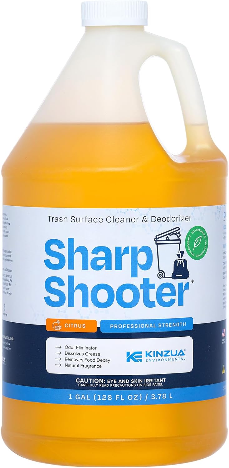 KINZUA ENVIRONMENTAL Sharpshooter, Heavy-Duty Trash Can Odor Eliminator & Degreaser, Garbage Surface Cleaner and Deodorizer Foam, Professional-Grade, Fresh Citrus Scent, 1 Gallon
