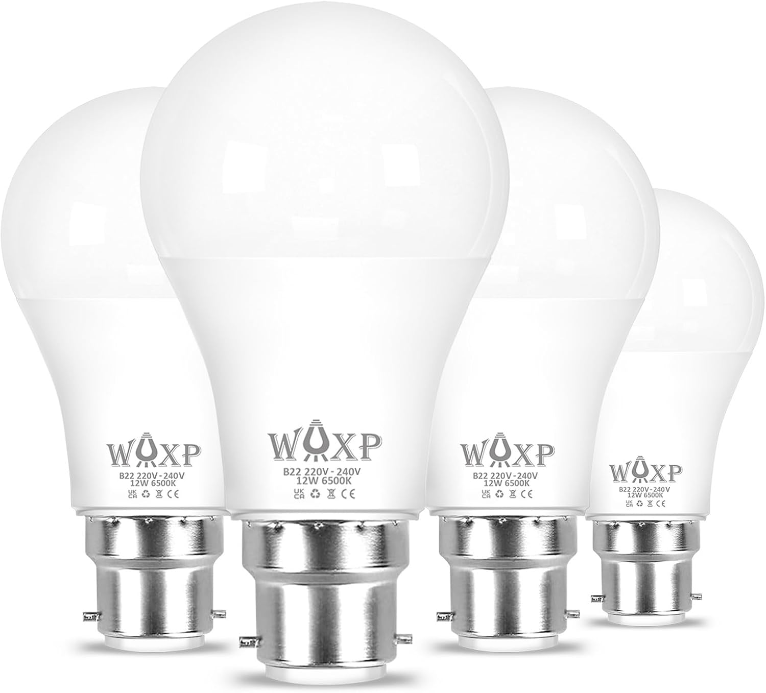 B22 Bayonet LED Light Bulb 100W Equivalent, 1600 Lumen Super Bright B22 LED Bulbs, 12W Light Bulbs Bayonet Fitting, Cool White 6500K, Non-Dimmable, Pack of 4