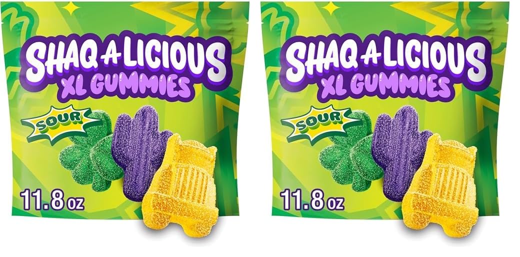 SHAQ-A-LICIOUS XL GUMMIES Sour Chewy, Candy Bag, 11.8 oz (Pack of 2)