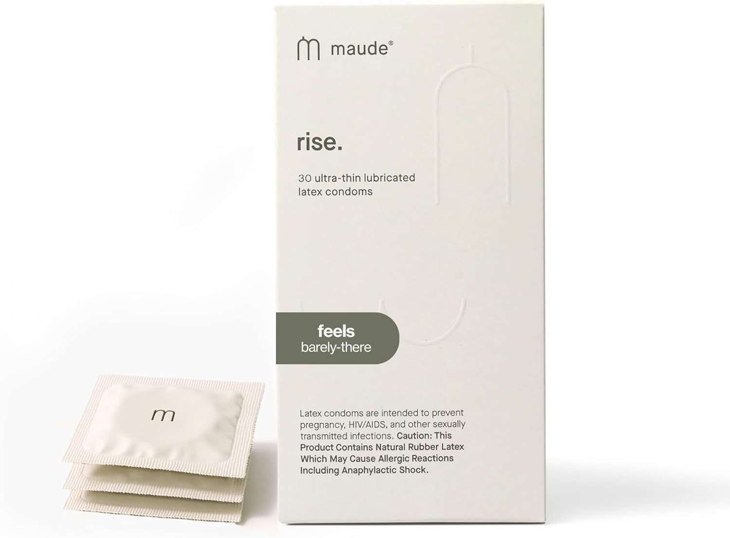 Maude Rise - Ultra Thin Condoms with 100% Natural Latex - Barely There Snug Fit - Clean, Fragrance-Free Lubricated Condoms - Sexual Wellness Couples Gifts (30 Count)