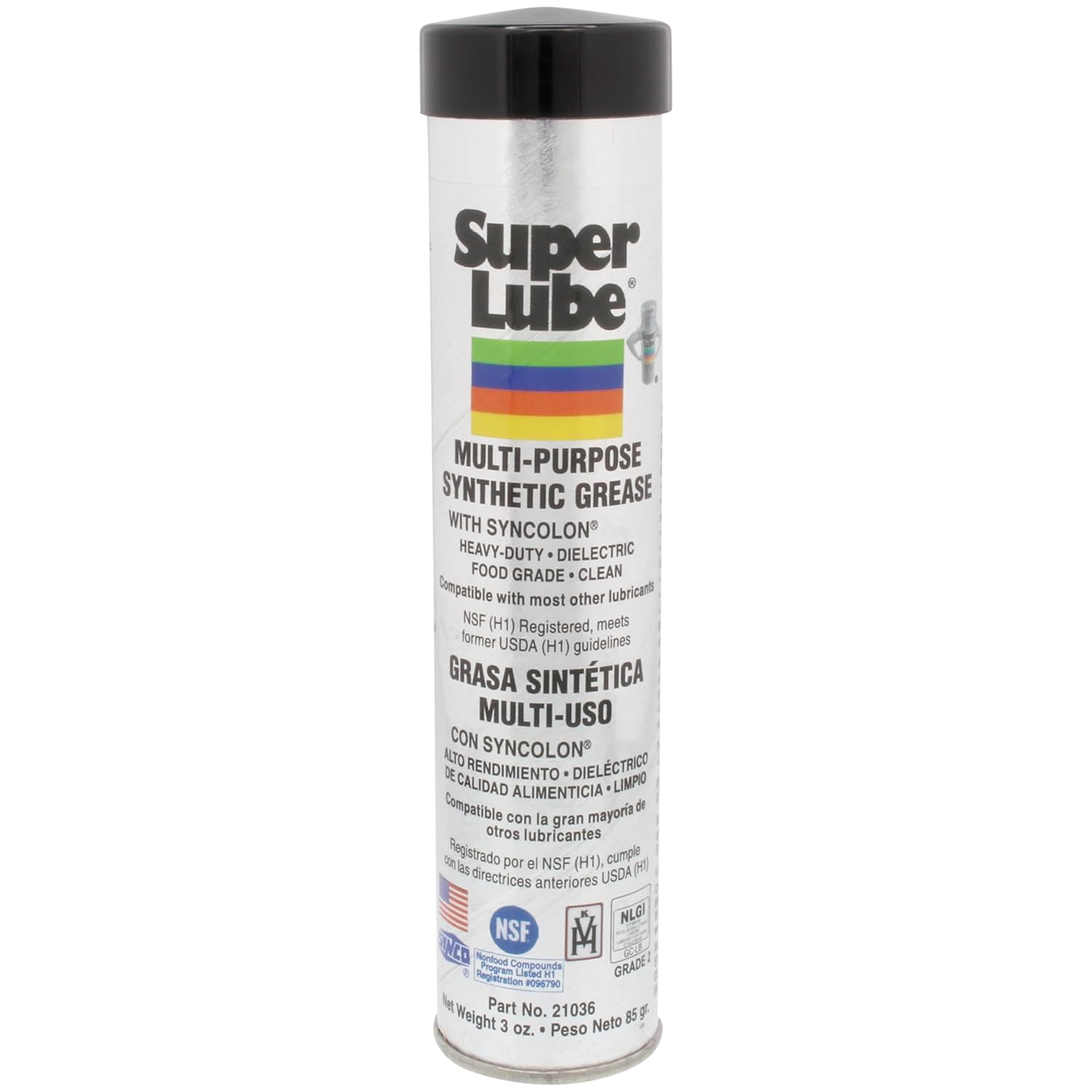 Super Lube 21036 Synthetic Grease (NLGI 2), 3 oz Cartridge, Translucent White, 1 pack
