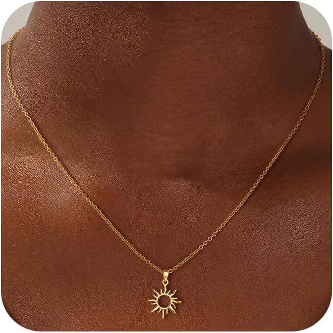 CHESKY Layered Necklaces for Women Trendy,Dainty 14K Gold Pendant Necklace Simple Layering Necklace for Women Non Tarnish Hypoallergenic Sun Gold Necklace Stack Gold Jewelry for Women Gifts