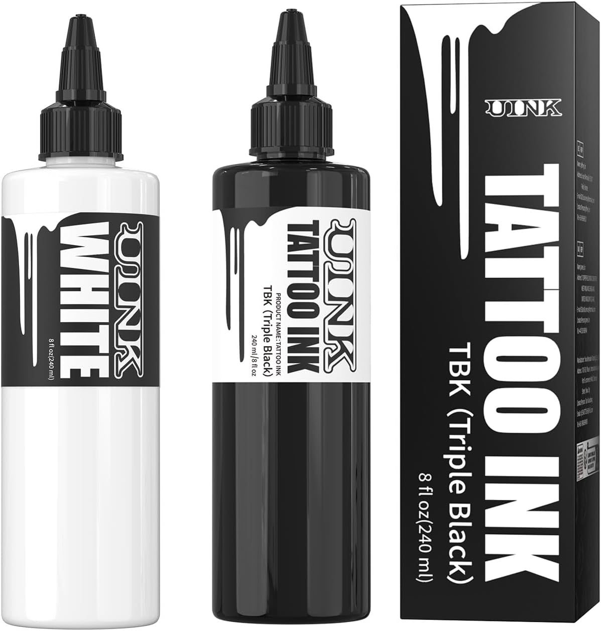 UINK 2-Bottle Tattoo Ink Set, 8 oz Triple Black and White Pigment Set