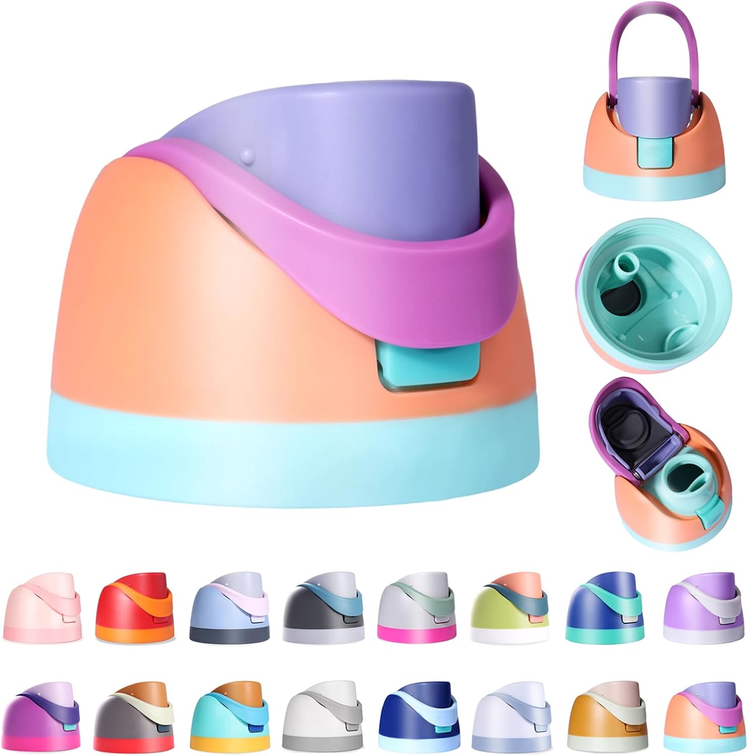 Ruzkq Replacement Lid for Owala Freesip, Compatible with Owala Cup 16oz 24oz 32oz 40oz, One Button Water Bottle Top Lid Replacement Accessory, Leakproof, BPA-Free (Orange-Purple)