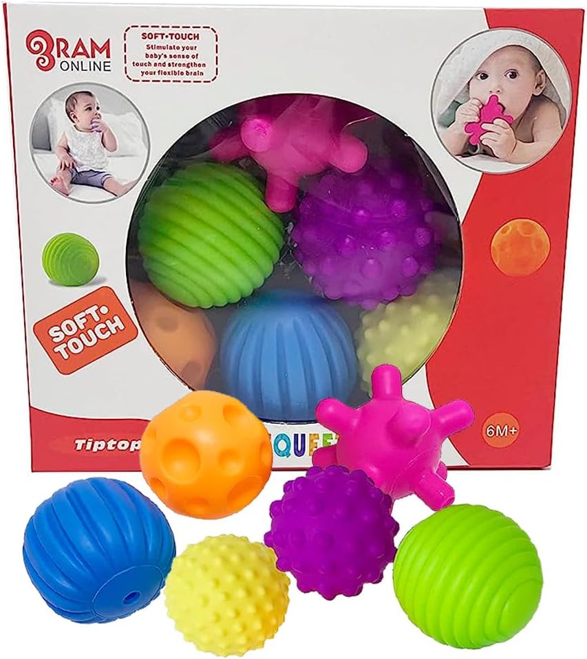 Ram© 6 X Multicoloured Textured Sensory Baby Balls Sensory Teething Exploration Balls And Engagement Balls