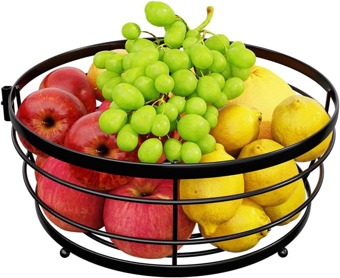 Simple Trending Fruit Bowl Basket for Kitchen, Countertop Vegetable Storage Stand, Large Metal Wire Basket for Bread Snack, Black