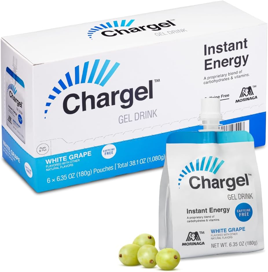 White Grape, Caffeine-Free Instant Energy Gel Running, Biking, Workout, Hiking Essentials for Women & Men, Gifts for Runners - Carbs Vitamins, Gluten Free - Pack of 6 Gels - 6.35oz Each