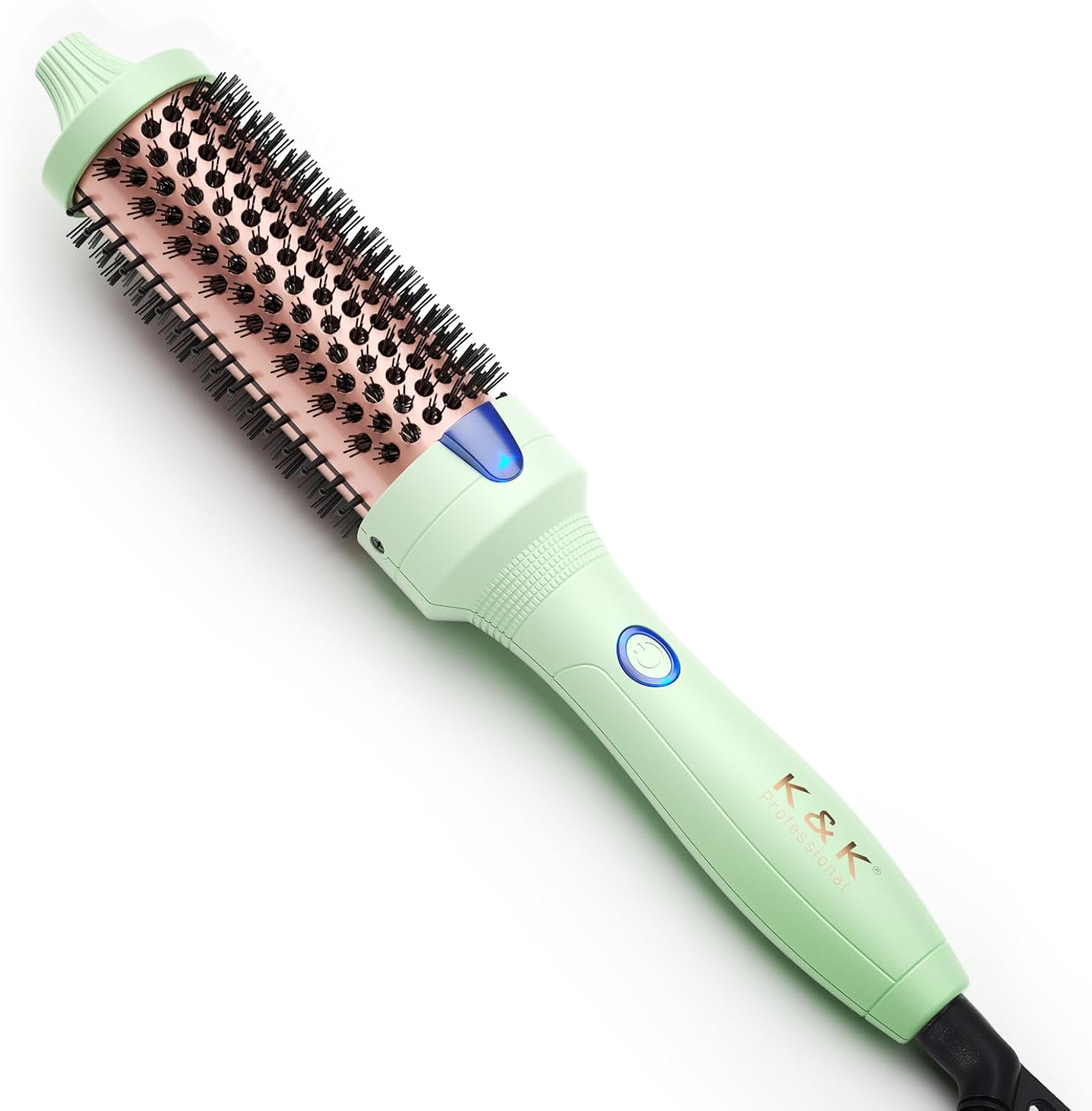 K&K Thermal Brush, 38 mm Heated Round Brush, Professional Heated Curling Ceramic Tourmaline Ionic Curling Iron, Hot Styling Volumizing Comb, Dual Voltage