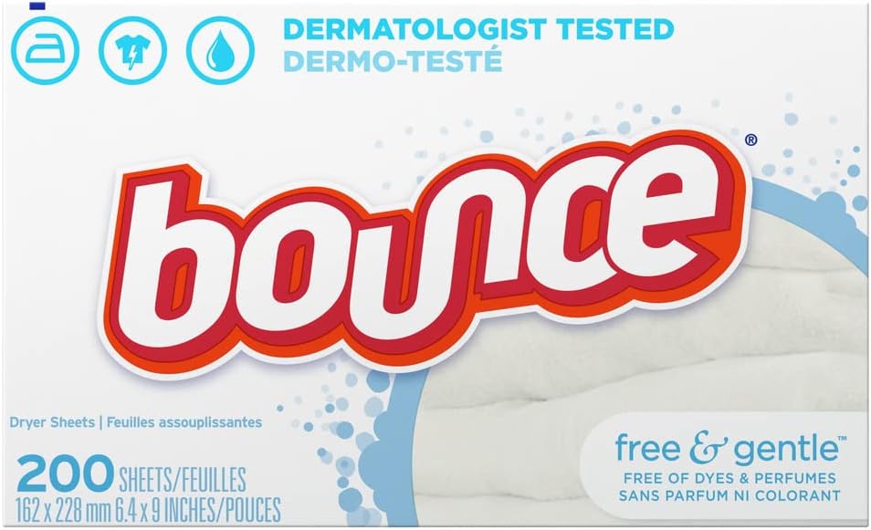 Bounce Fabric Softener Dryer Sheets, Free & Gentle, 200 Count - Packaging May Vary