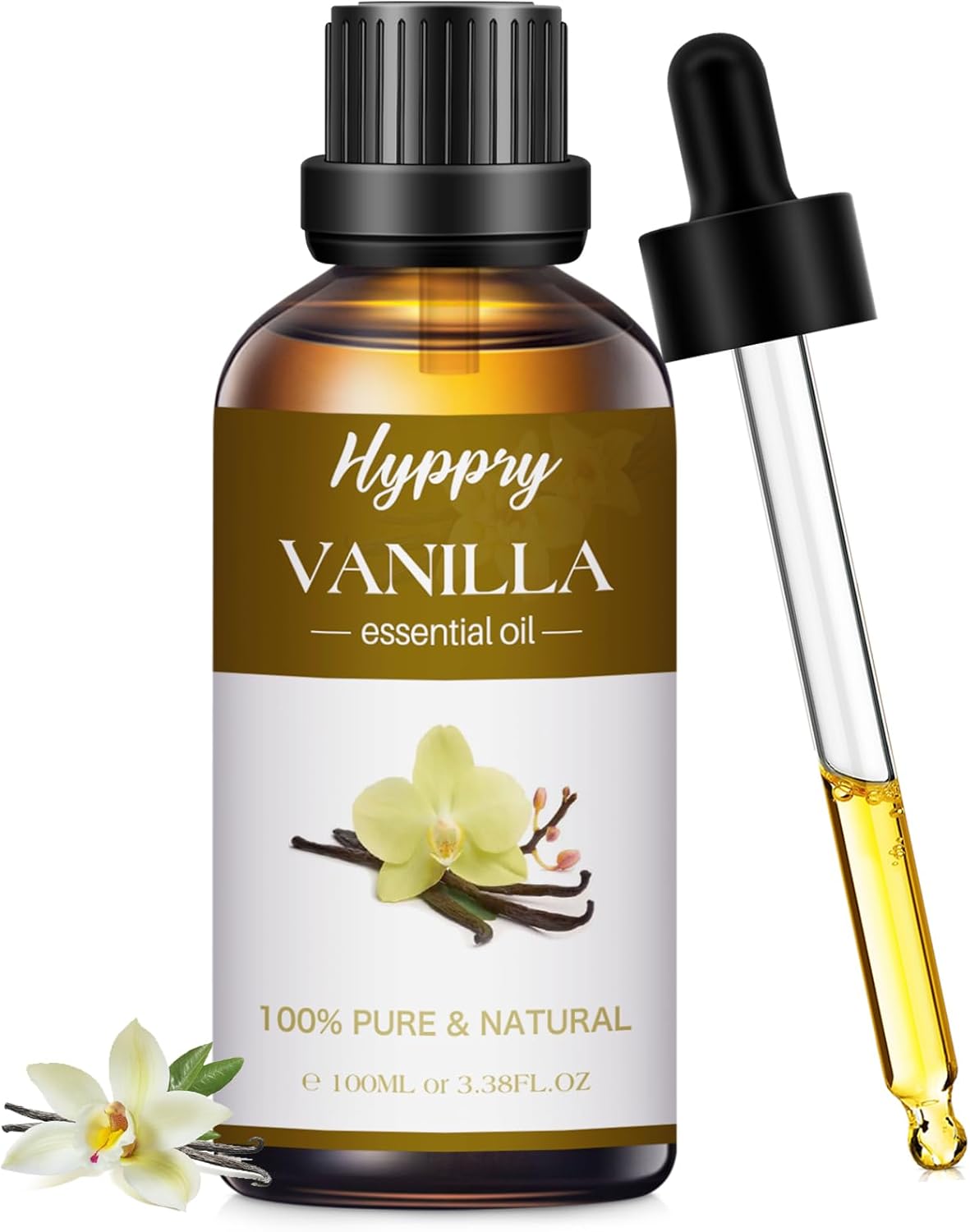 Hyppry 100ml Vanilla Essential Oil 100% Pure Natural - Therapeutic Grade Vanilla Oil Diffuser Oils for Aromatherapy, Bath, Skin Care, Soap & Candle Making, Massage, Home Fragrance
