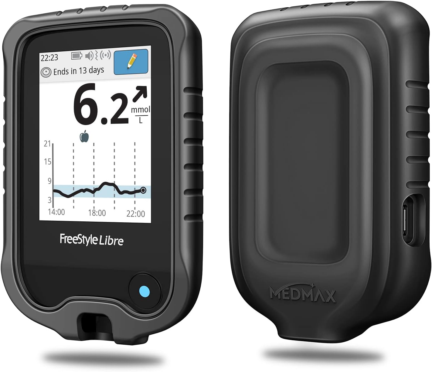 MEDMAX Silicone Case for Freestyle Libre 3 2 / Libre Reader, Lightweight Shockproof Anti Slip Protective Cover Soft Gel Skin with Raised Bezel for Freestyle Libre 3 2 & Libre, (Black)