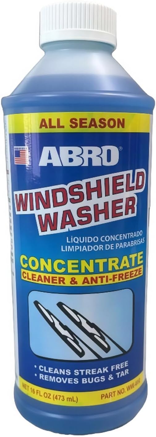 ABRO Windshield Washer Concentrate - 473ml, 2-in-1 All-Season Cleaner & Anti-Freeze, Up to -25°F (-31.5°C) Freeze Protection, Streak-Free Cleaning, Bug and Tar Removal