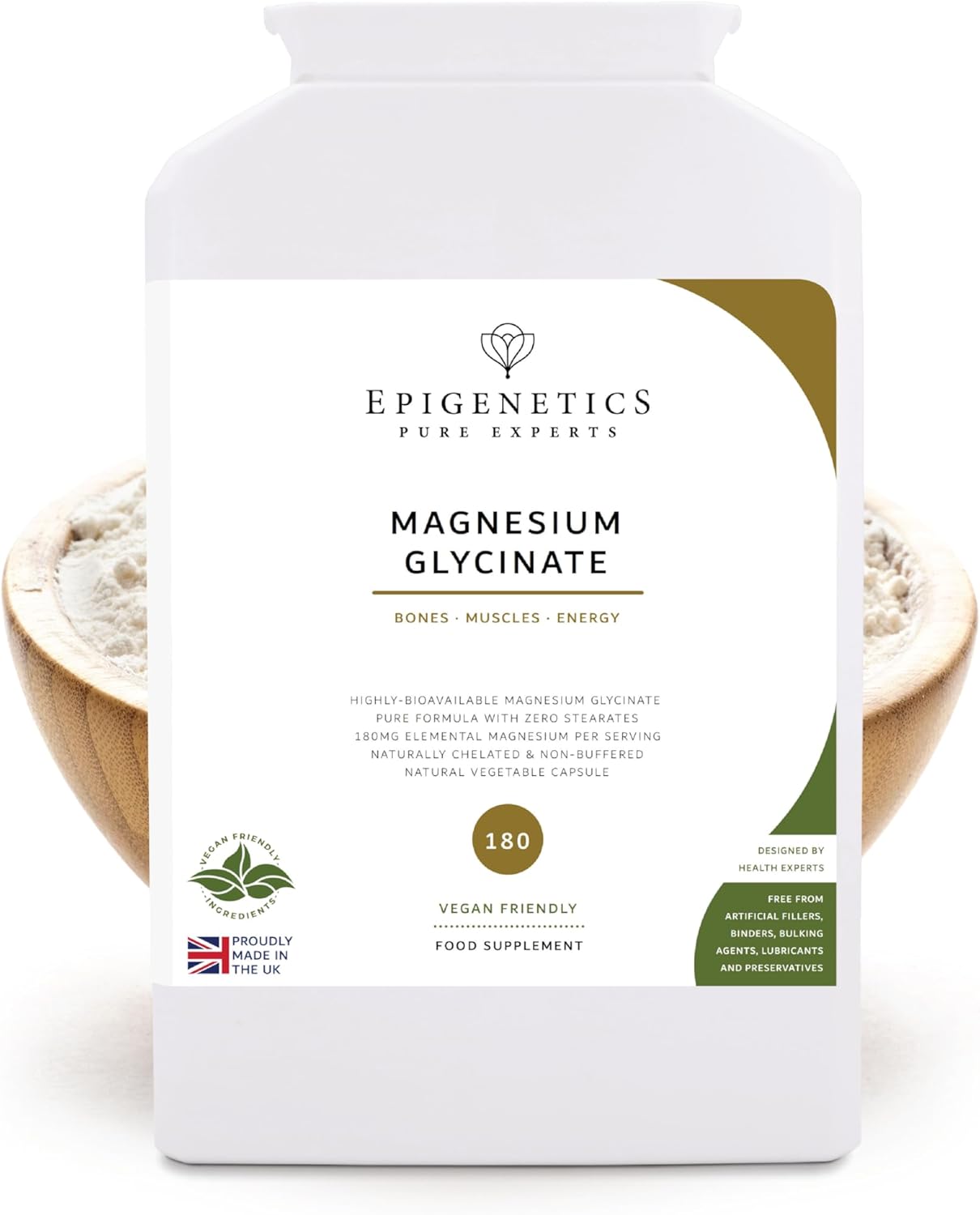 Magnesium Bisglycinate Glycinate Supplement | High Strength & Bioavailable | Supports Energy & Reduces Fatigue | 1600mg Magnesium (180mg Elemental) | 180 Vegan Capsules UK Made | 2 Months Supply