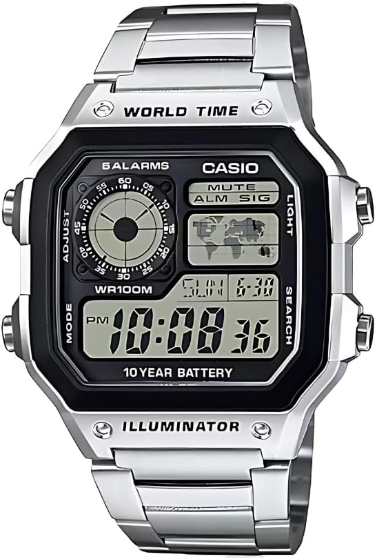 Casio - AE-1200WHD-1A - Sports - Men's Watch - Digital Quartz - LCD Dial - Grey Steel Strap