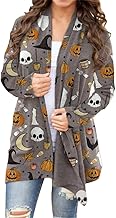 Women's Halloween Pumpkin Cat Print Knitting Cardigan Long Sleeve Open Front Knitted Sweater Outwear Coat Tops