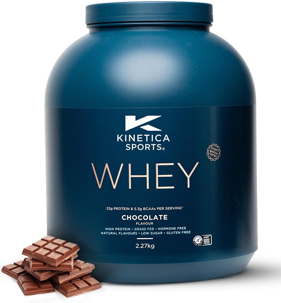 Kinetica Sports Whey Protein Powder - Chocolate, 2.27 Kg, 76 Servings | 23gm Protein, 5.5gm BCAA Amino Acid & 4.32gm Glutamine | Recovery Shake for Optimum Nutrition | WADA & Informed Sport Approved