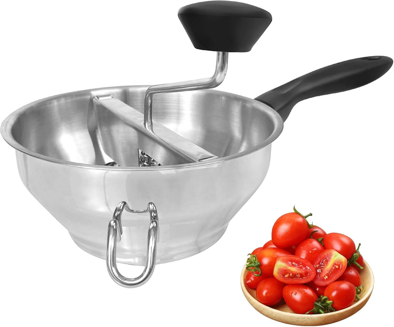 Stainless Steel Ergonomic Food Mill with 3 Grinding Discs, Compralo Rotary Food Mill for Tomato Apple Sauce, Puree, Mashed Potatoes, Jams, Dishwasher Safe