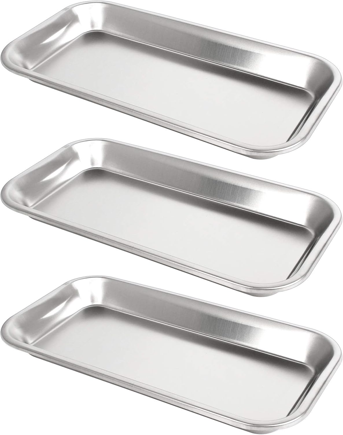 3 Pack Small Instrument Tray, Stainless Steel Rectangular Tray Small Laboratory Supplies Tray for Lab Tool (22.5x12cm)