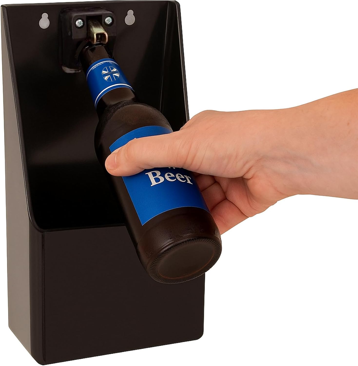 Chabrias Ltd Single Pub Bar Bottle Opener with Cap Catcher, Wall Mounted or Stand-Up, Made in UK from 100% Recycled Plastic, Durable, Ideal for Home, Bar Accessories, Kitchens, Garden & Outdoors