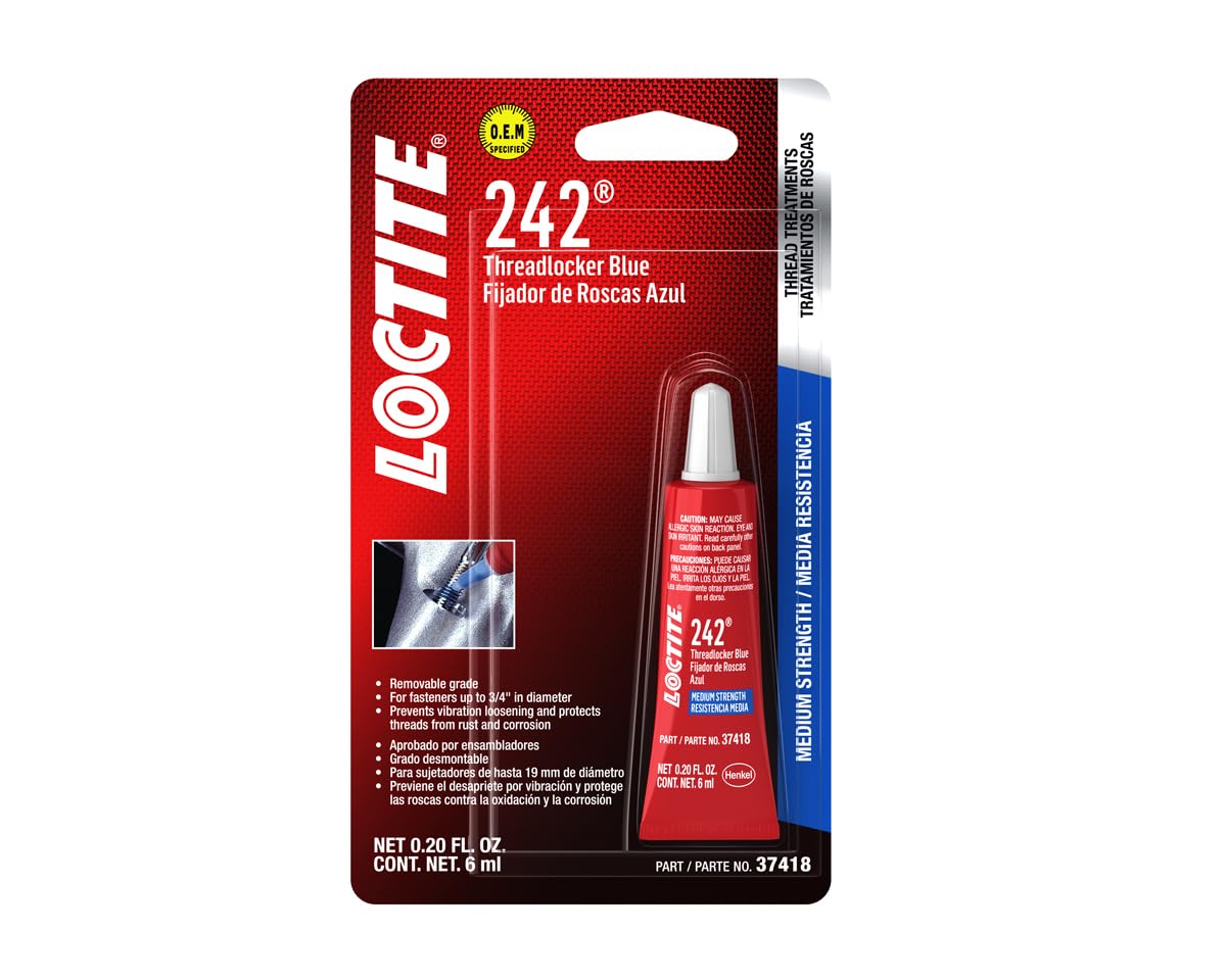 LOCTITE 242 Threadlocker for Automotive: High-Temp, Medium-Strength, Anaerobic | Blue, 6mL Tube (PN: 37418 - 487229)