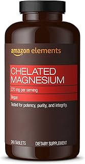 Amazon Elements Chelated Magnesium Glycinate, 270 mg per Serving (2 Tablets), Vegan, 240 Tablets (Packaging may vary)