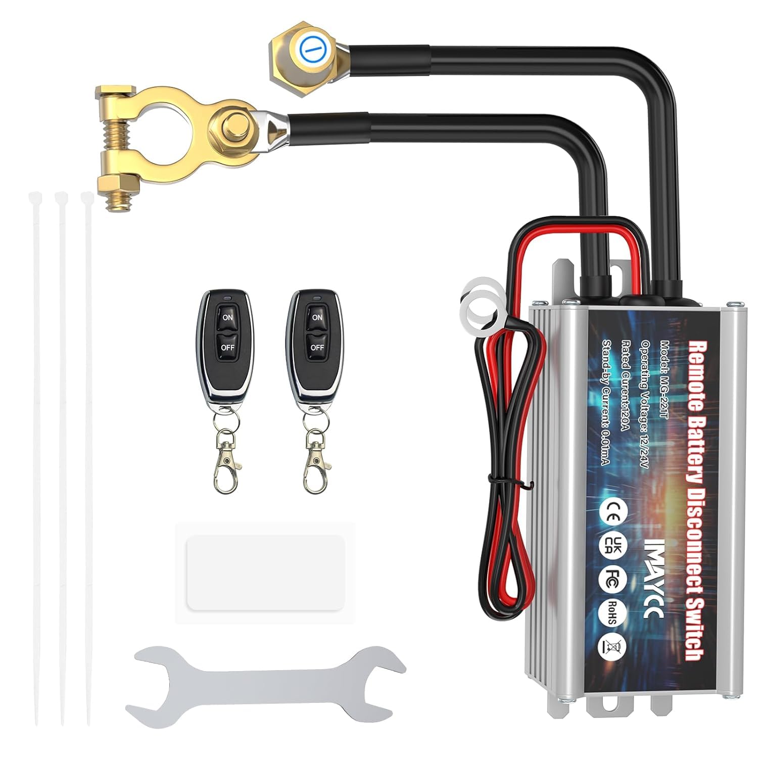 IMAYCC Wireless Kill Switch for Car, Remote Battery Disconnect Switch 12V 120A, Battery Cut off Switch 12v,Car Battery Isolator Anti Theft, Automatic Cut for RV, ATV,Truck, Boat.