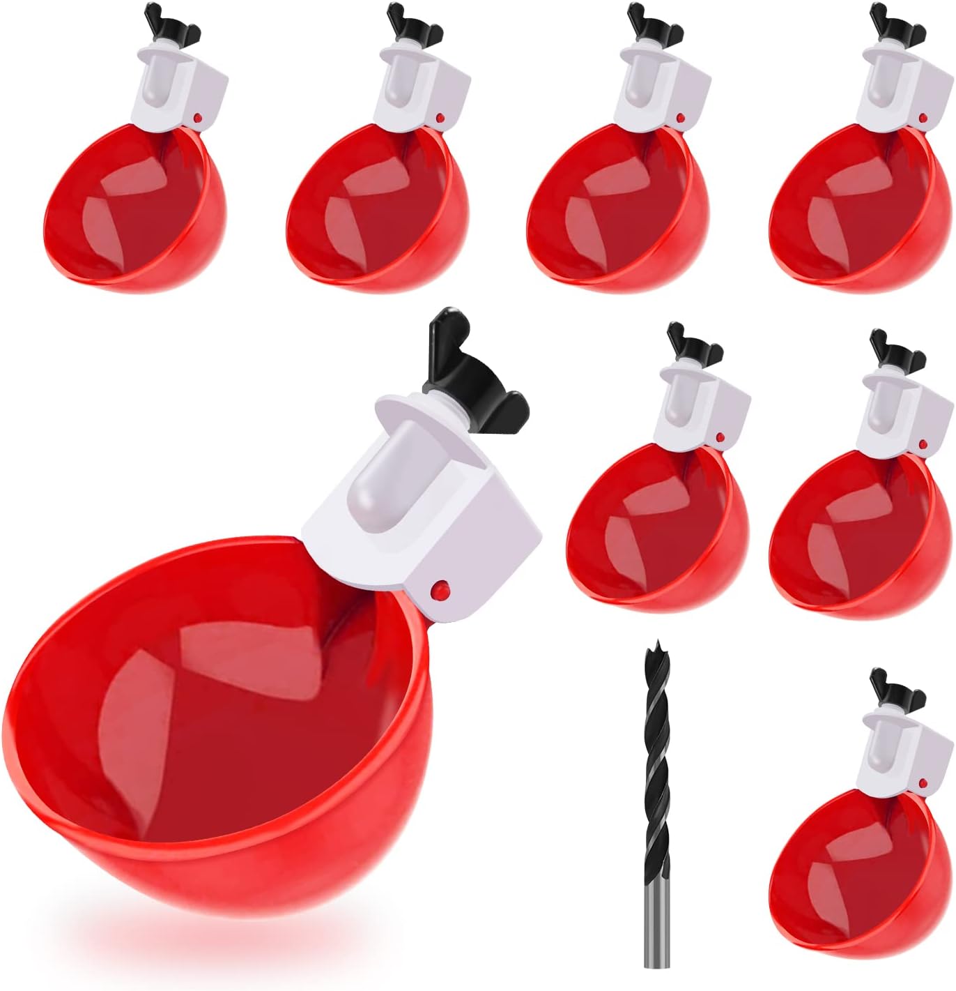 Professional Chicken Waterer Cups, 8 Packs Large Chicken Water Feeder, Tee Fittings Poultry Waterer Suitable for Duck, Chicks, Goose, Turkey, Bunny and Bird with Mounting Hole Opener