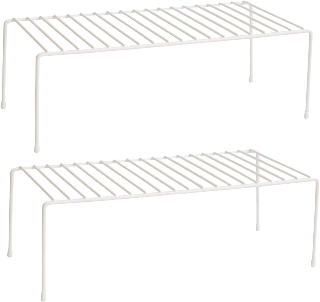 Lonian Kitchen Cupboard Organiser, Home and Kitchen Storage Shelf Wire Rack Made of Metal for Kitchen Cabinets, Counter-Tops, Pantries, Food and Utensils - White (Pack of 2)