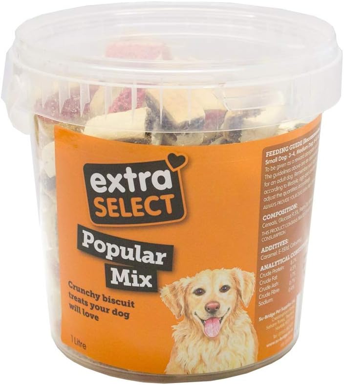 Extra Select Popular Mix Dog Treat Biscuits in a Bucket (approx 125 biscuits), 1 l (Pack of 1)