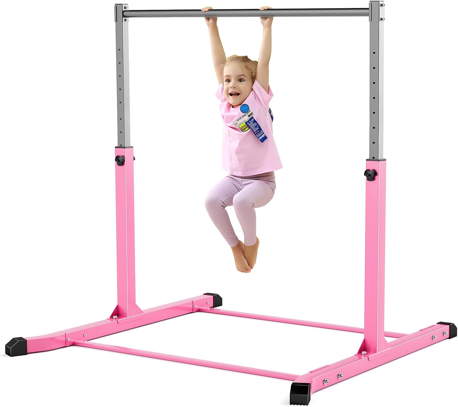Mosebears Gymnastics Bar,Home Gymnastics Equipment for Kids Ages 3-15,Steady Steel Construction, Anti-Slip, Easy to Assemble, 3' to 5' Adjustable Height