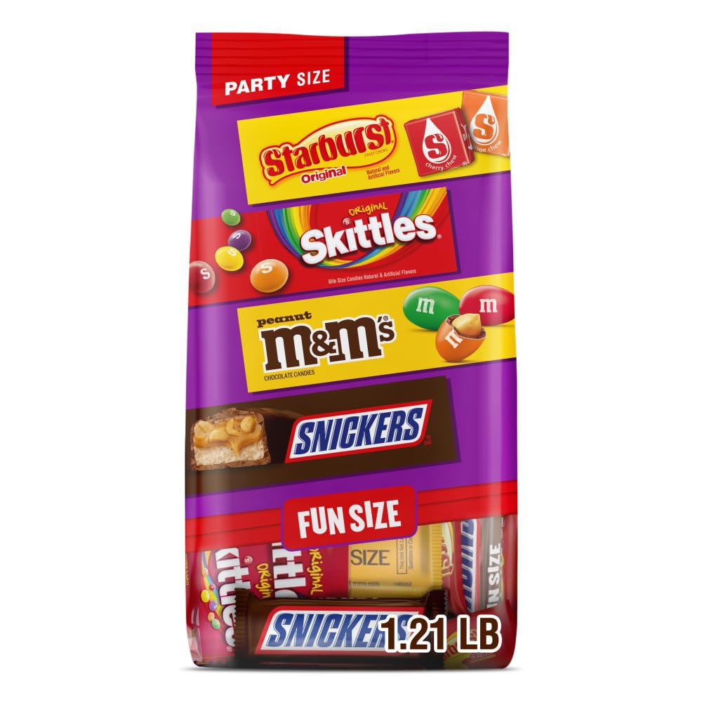 M&M'S Peanut, SNICKERS, STARBURST & SKITTLES Fun Size Assorted Candy Variety Pack, 19.44 oz Bulk Candy Bag