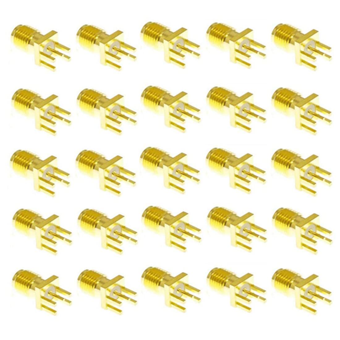 25PCS SMA Female PCB Panel Edge Mount Plug with 4 Pins Stand Straight Connector RF Coax Coaxial Adapter