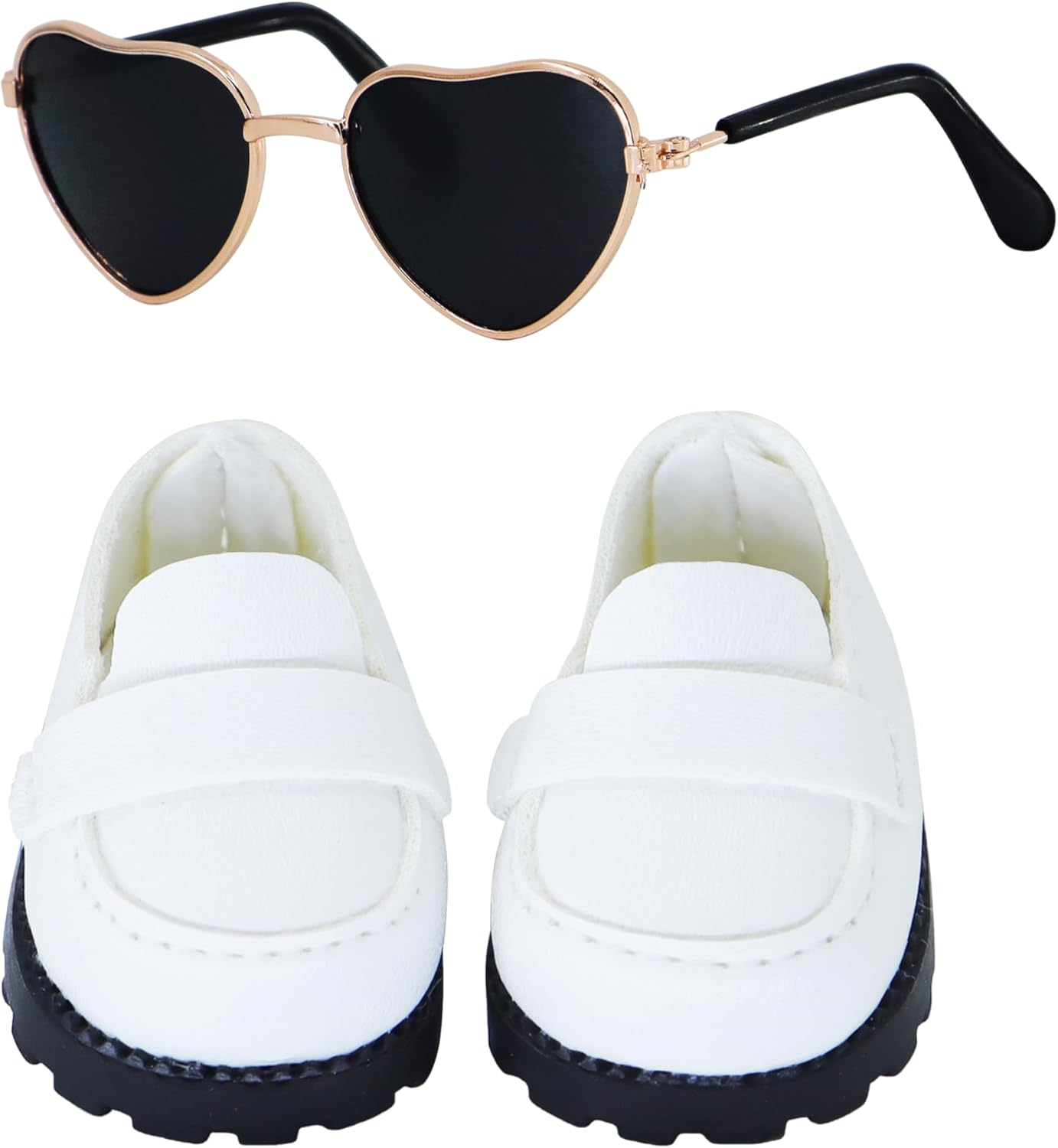 Suitable for 17cm Doll Clothing Accessories Set, Velcro Small Leather Shoes and Glasses Two-Piece Set (Matte White)