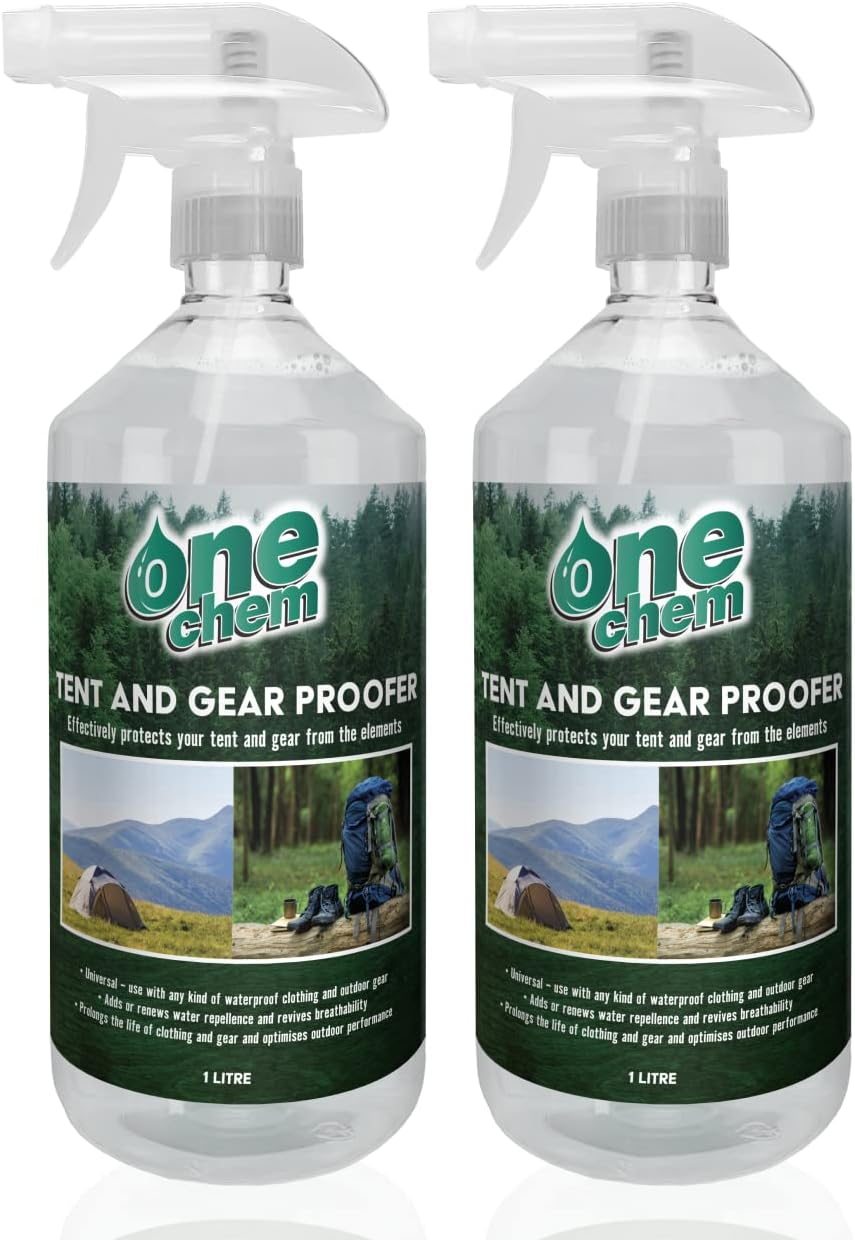 One Chem - Tent and Gear Waterproof 2 x 1 Litre Spray - Multi-pack - Effectively Protects Tents From The Elements - Ideal for Camping and Hiking