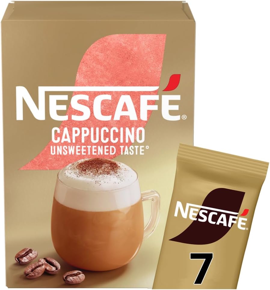 NESCAFÉ Cappuccino Unsweetened Instant Coffee 7 Sachets, 100percent Responsibly Sourced Coffee Pack of 1