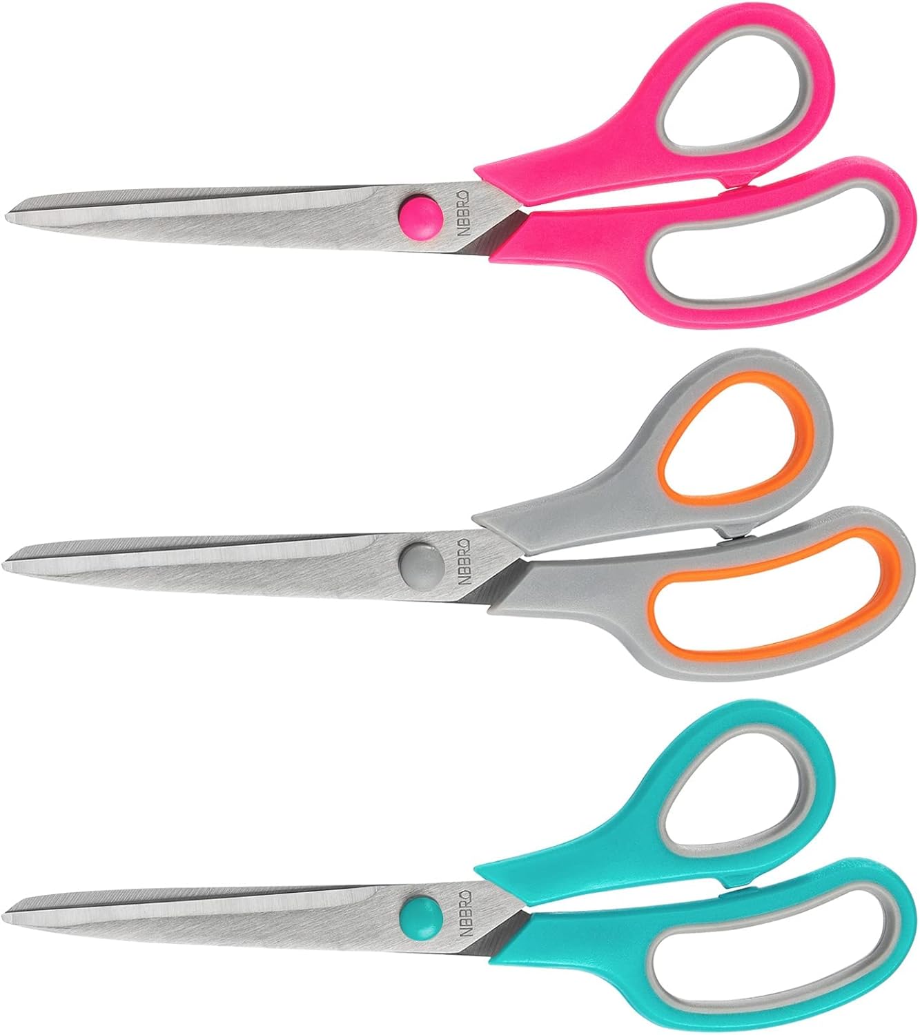 Stainless Steel All Purpose Scissors, 8.5'' Multipurpose 3-Pack for Office, Home, School, Sewing, Fabric, Craft Supplies