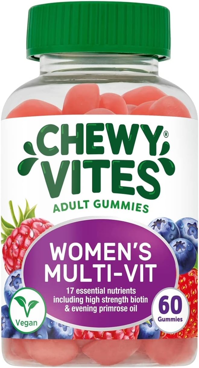 Chewy Vites Women Multivitamin, 60 Multivitamin Gummies, 17 Essential Nutrients for Women with High Strength Biotin, Evening Primrose Oil, 1 Month Supply, Vegan, Berries Flavour