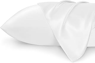 Bedsure Satin Pillowcase Standard Set of 2 - Pure White Silky, for Hair and Skin 20x26 Inches, Pillow Covers with Envelope Closure, Similar to Silk Pillow Cases, Gifts for Women Men
