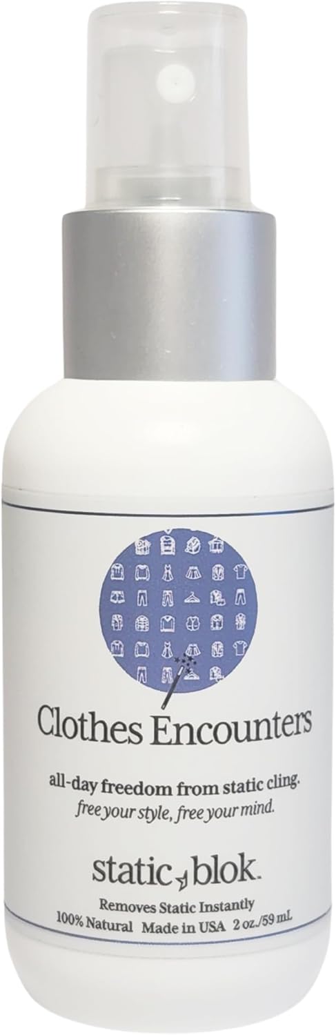 Static Blok Anti-Static Spray for Clothes - Instantly Eliminate Static Cling, Flyaways, and Shocks from Clothes, Fabrics, Linens, Blankets & Rugs- All-Natural Formula - Lasts All Day- 2oz Travel Size