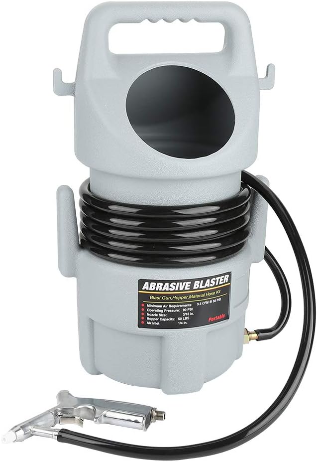 Ejoyous Shot Blasting Kit, 50lb Capacity 120PSI Aluminum Alloy Pneumatic Sand Blaster Kit Sand Blaster Gun with 15ft Hose and 50lb Hopper Sandblaster Gun Kit