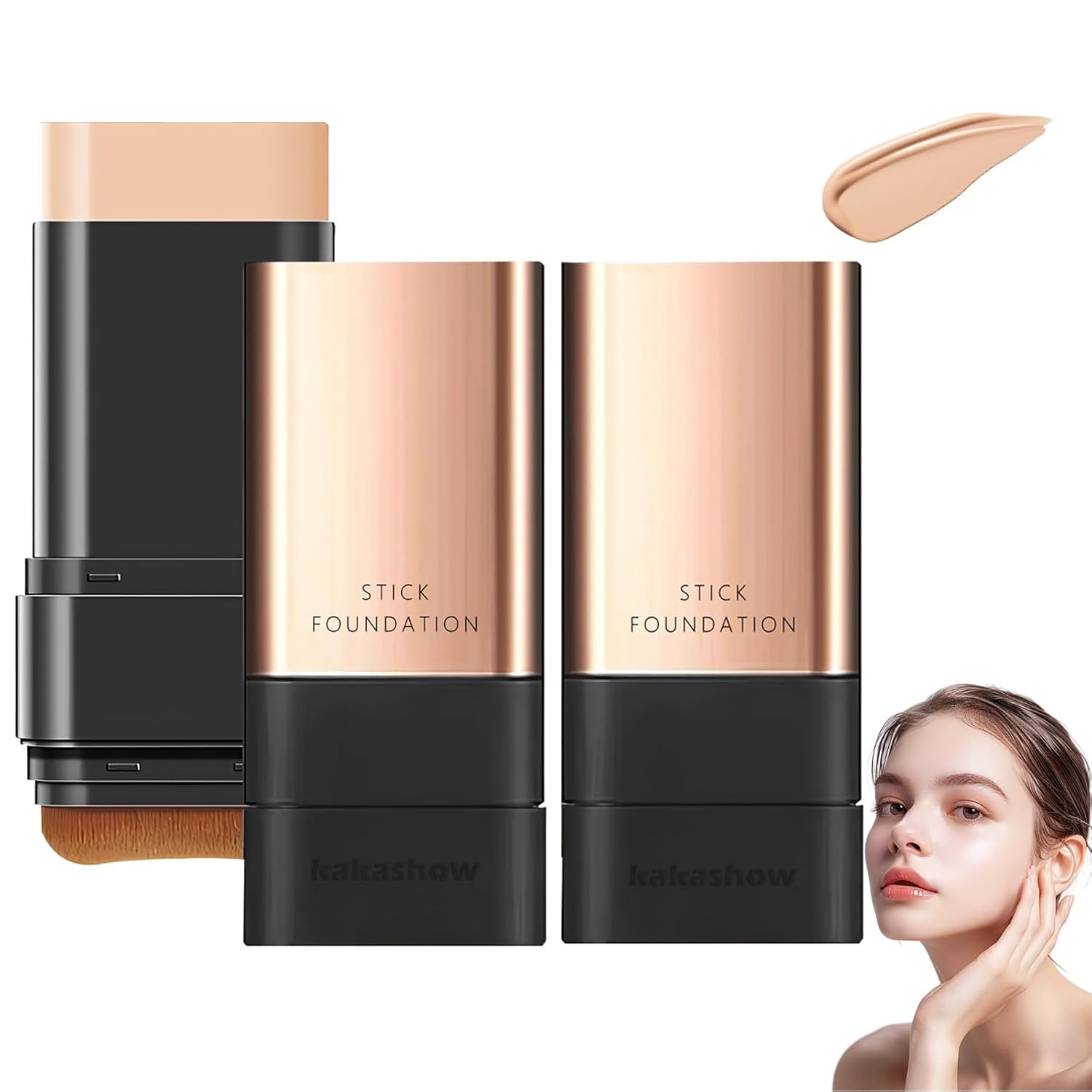 2 in 1- Luxury Anti-Wrinkle Foudation Stick, Double Head Foundation Make-Up Stick, Hydrating Lightweight, Korea Flawless Eraser Foundation Stick, Waterproof Traceless Repair Stick (Natural, 2Pcs)