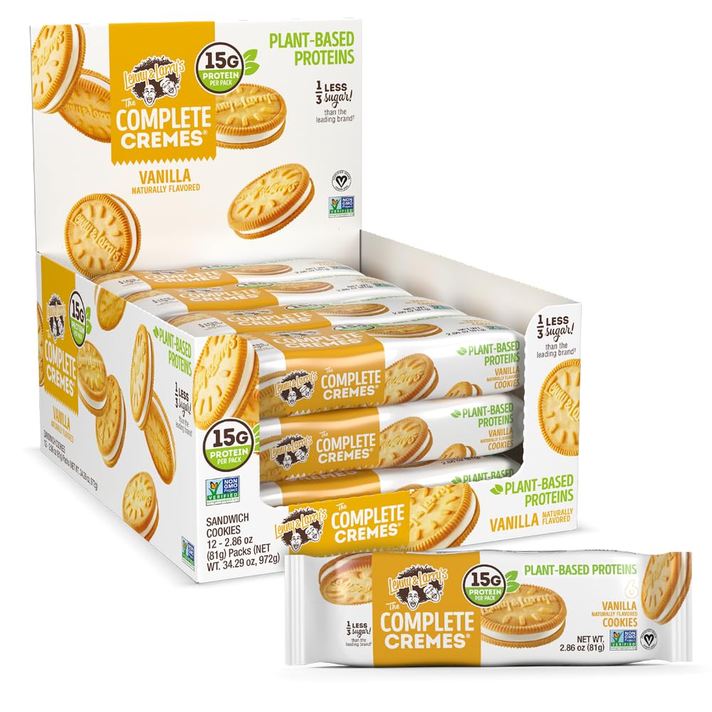 Lenny & Larry's The Complete Cremes®, Sandwich Cookies, Vanilla, Vegan, 5g Plant Protein, 6 Cookies Per Pack (Box of 12)