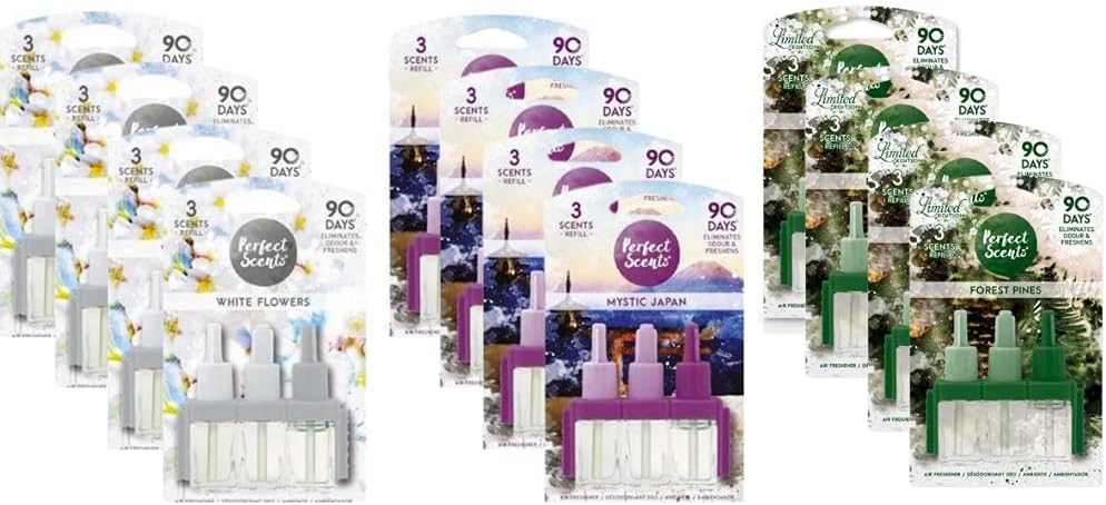 12 x 3 Scents Refill Air Freshener - Compatible with 3volution White flowers Mystical Japan & Forest Pine
