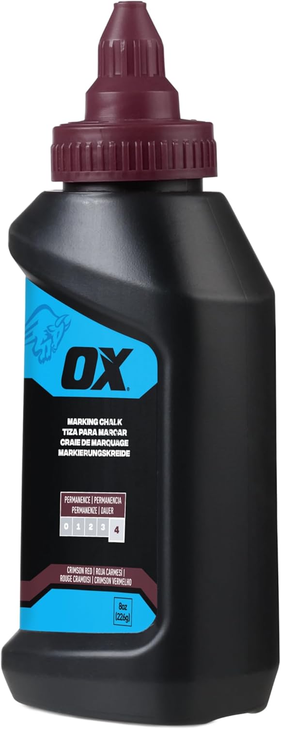 OX Pro 226g/8oz Hi-Permanence Crimson Red Marking Chalk - Permanence 4, Ideal for Weatherproof Markings lasting upto 2 months, General Construction Chalk Line Refill for Chalk Reels