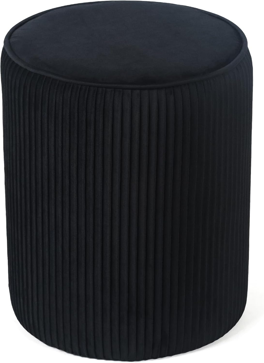 Joveco Modern Round Ottoman with Soft Padded Seat, Velvet Vanity Stool for Makeup, Upholstered Footrest Stool for Living Room Bedroom Home Office, Black