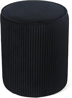 Joveco Modern Round Ottoman with Soft Padded Seat, Velvet Vanity Stool for Makeup, Upholstered Footrest Stool for Living Room Bedroom Home Office, Black