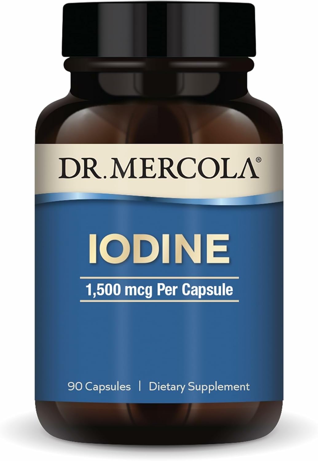 Dr. Mercola Iodine - 1,500 mcg Iodide - Supports Thyroid & Metabolic Function - Licaps Capsules - Non-GMO, Gluten-Free & Soy-Free - 90 Capsules (90 Servings)