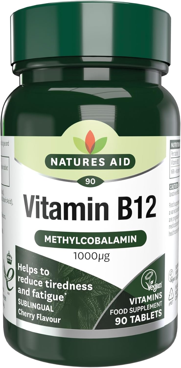 Natures Aid Vitamin B12 1000µg – High Strength Sublingual Tablets – Supports Energy, Metabolism & Nervous System – Vegan, Non-GMO, Gluten-Free Supplement – 90 Tablets